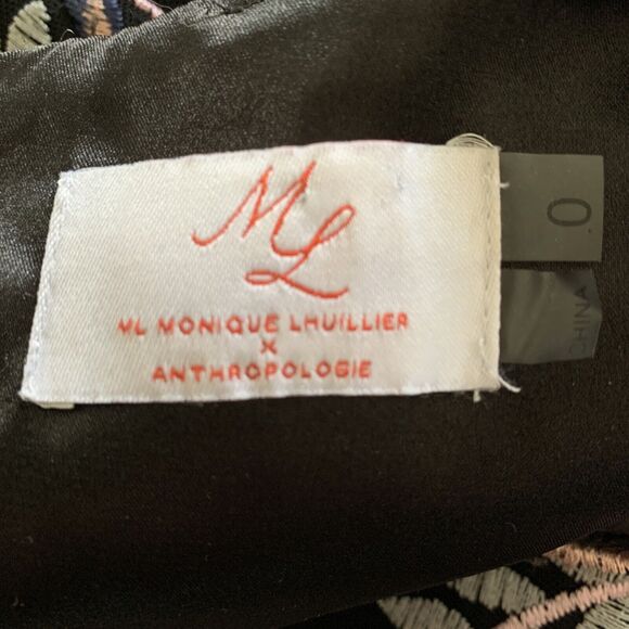 Anthropologie Dress ML Monique Lhuillier Embroidery Floral Bell Sleeve Roupell 0 - Picture 5 of 16